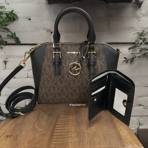 MICHAEL KORS Ciara Medium Satchel + Wallet in Brown/Black NWT